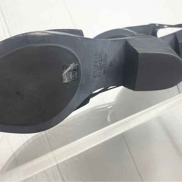 EILEEN FISHER “Nikki” Black Leather Open-Toe Booties US 7.5 - Picture 8 of 9